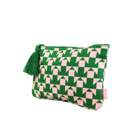 Geometric Print Canvas Cosmetic/ Makeup Pouch with a Tassle