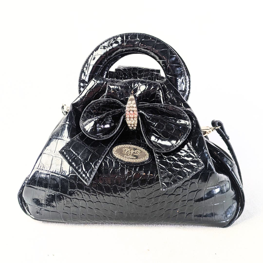 Vintage Convertible Alligator Patent Leather Satchel with a Crossbody Strap