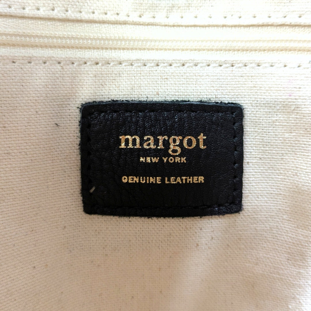 Margot New York Black Leather Messenger Crossbody Bag