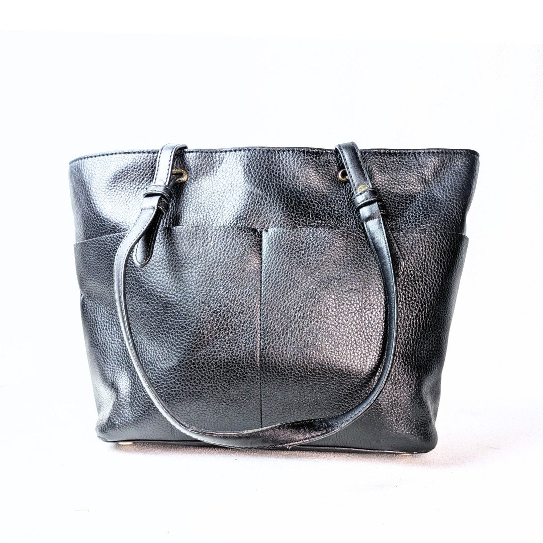 Michael Kors Jet Set Bedford Black Pebbled Leather Medium Tote Shoulder Bag