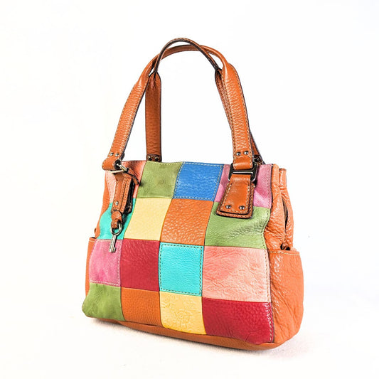 Fossil Colourful Patched Leather Satchel Bag
