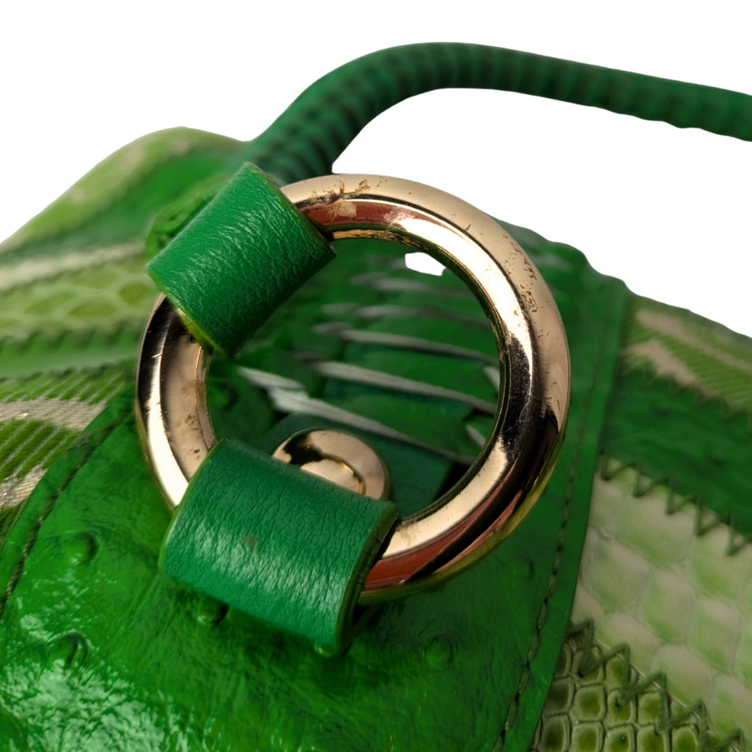Hardware of the Bebe Patchwork Leather Tote in Green.