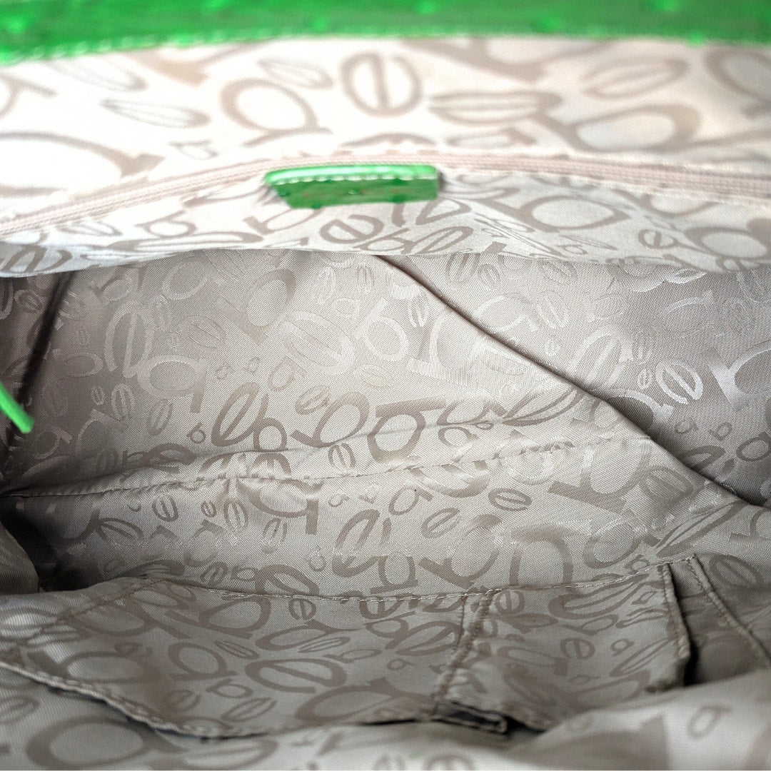 Interior of the Bebe Patchwork Leather Tote in Green.