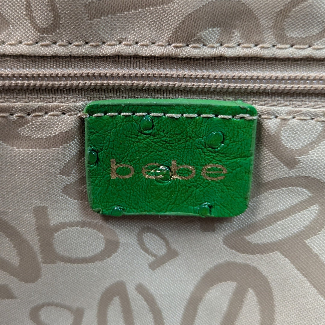 Logo patch of the Bebe Patchwork Leather Tote in Green.
