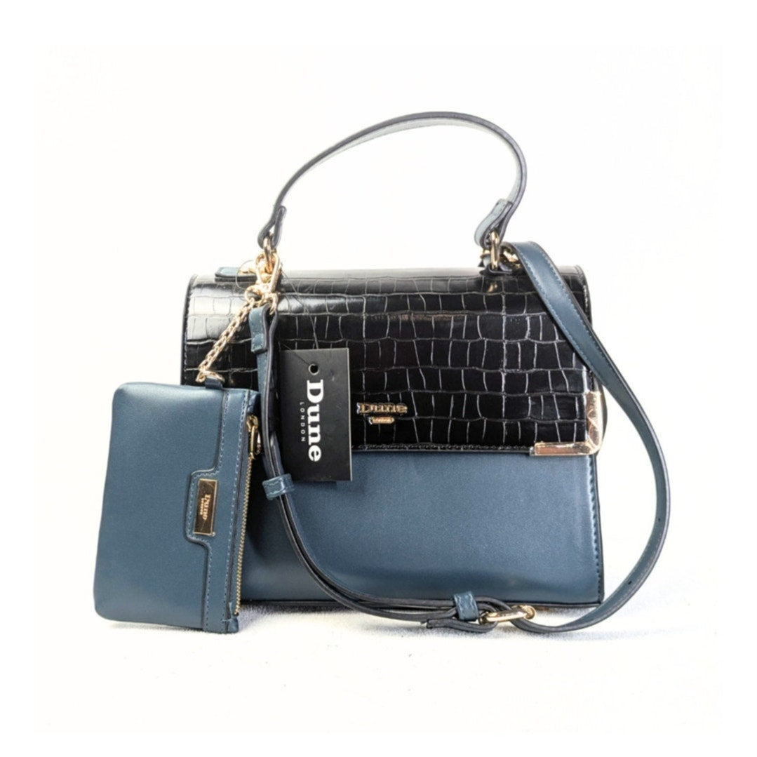 Dune London Purce Convertible Crossbody Satchel Handbag With a Wallet photographed from the front side on the white background.