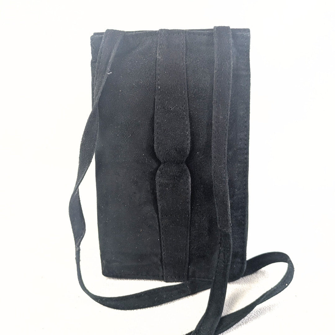 Handmade Convertible Soft Suede Embroidered Bag photographed from the back side.