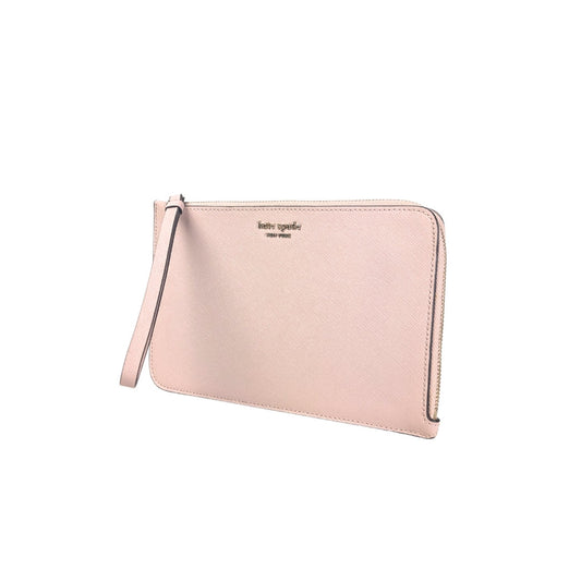 Pink clutch bag with a strap on a white background