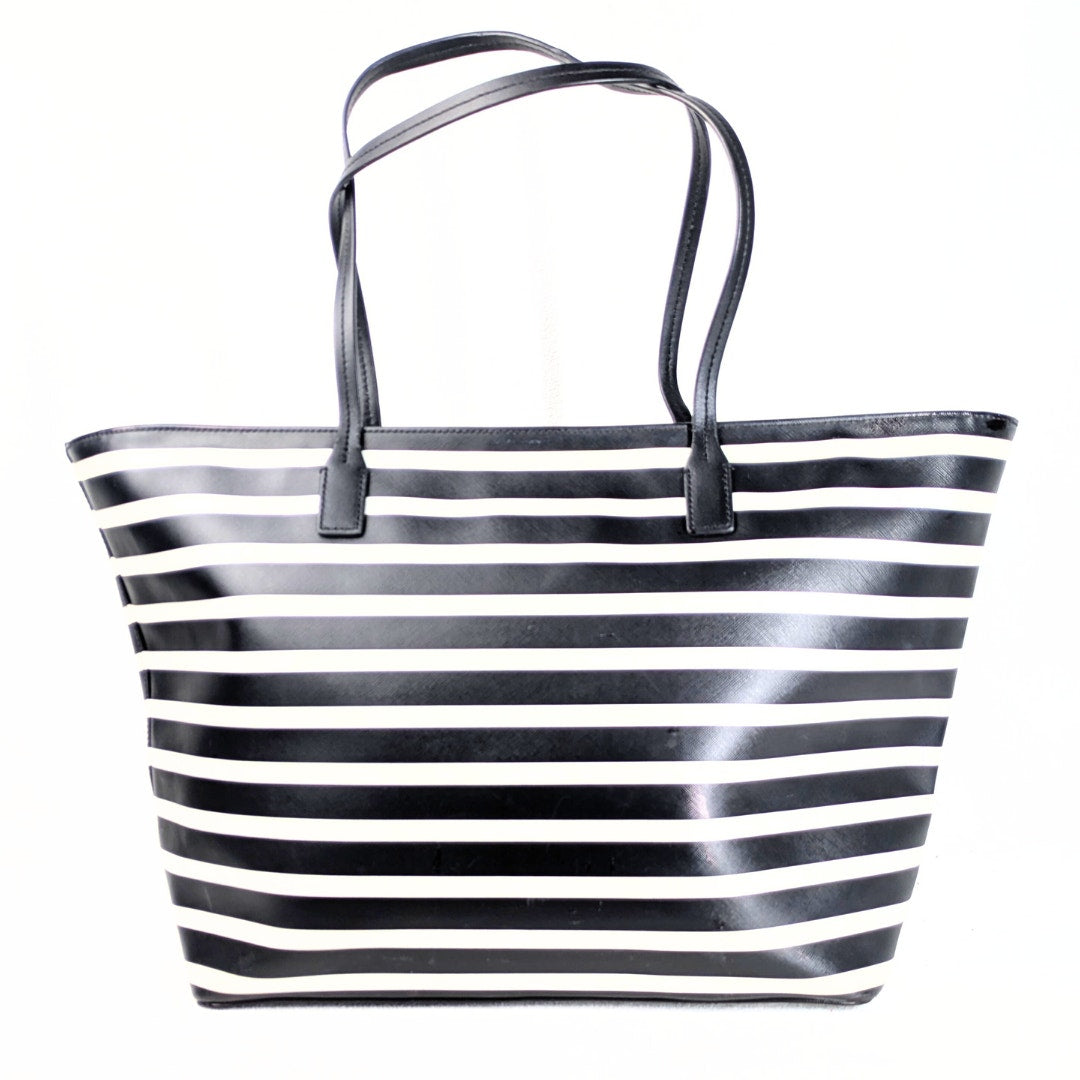 The back side of the Kate Spade Shore Street Sailing Stripe Margareta Tote Shoulder Bag.