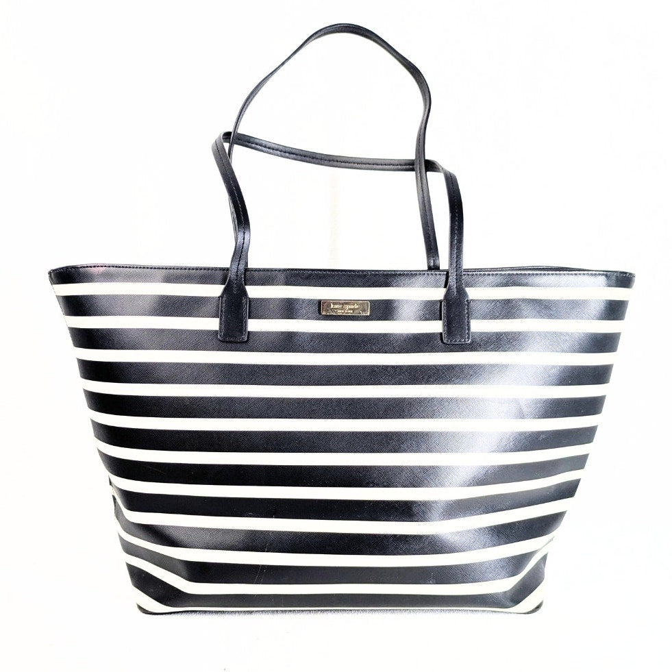 The front of the Kate Spade Shore Street Sailing Stripe Margareta Tote Shoulder Bag.