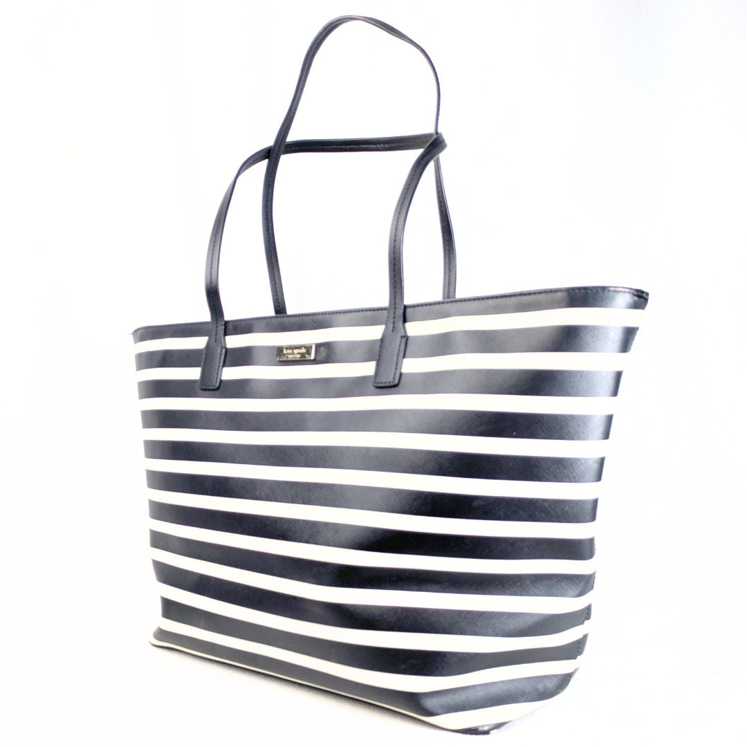 Kate Spade Shore Street Sailing Stripe Margareta Tote Shoulder Bag photographed from the left angle.