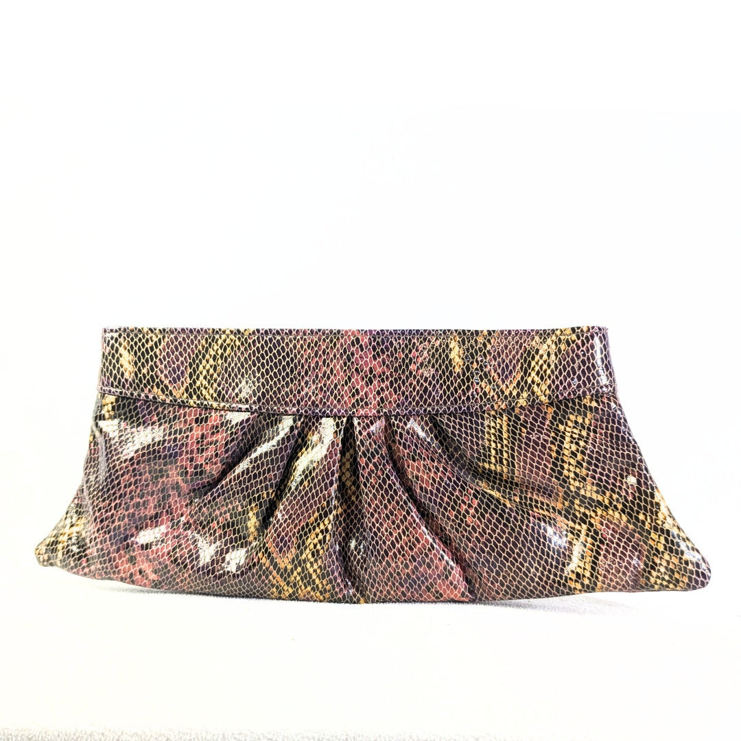The back side of the Lauren Merkin Python Skin Pattern Faux Leather Clutch.