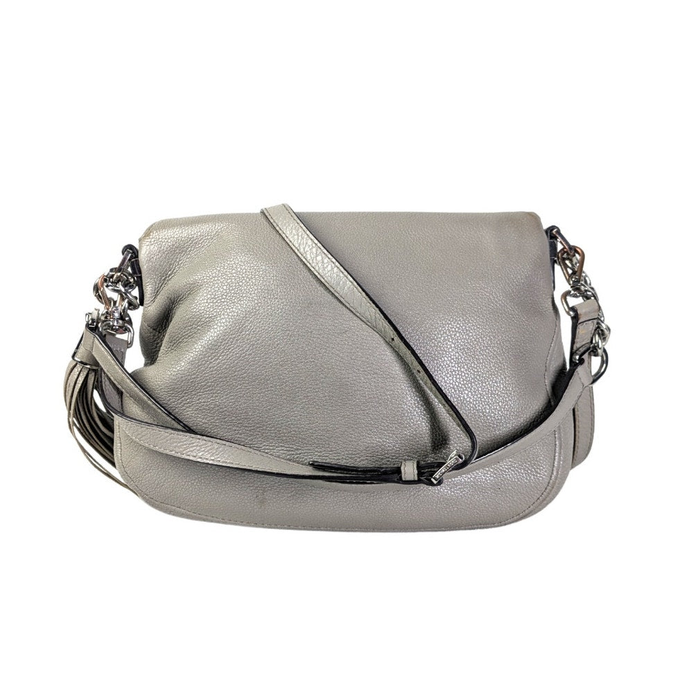 The back side of the Michael Kors Bedford 2-way Convertible Crossbody Bag in gray, captured on the white background.