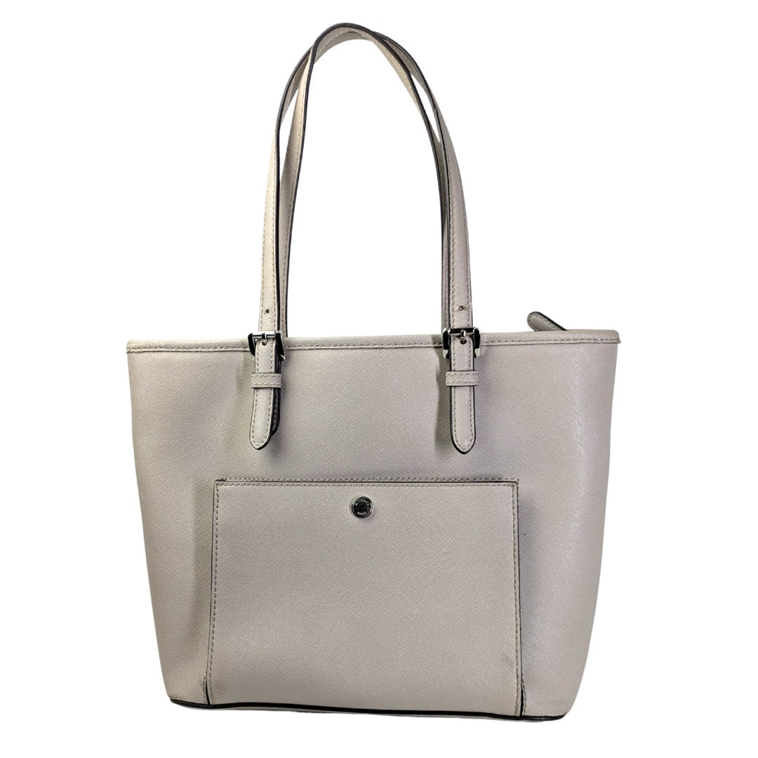 The front view of the Michael Kors Jet Set Medium Saffiano Leather Tote.