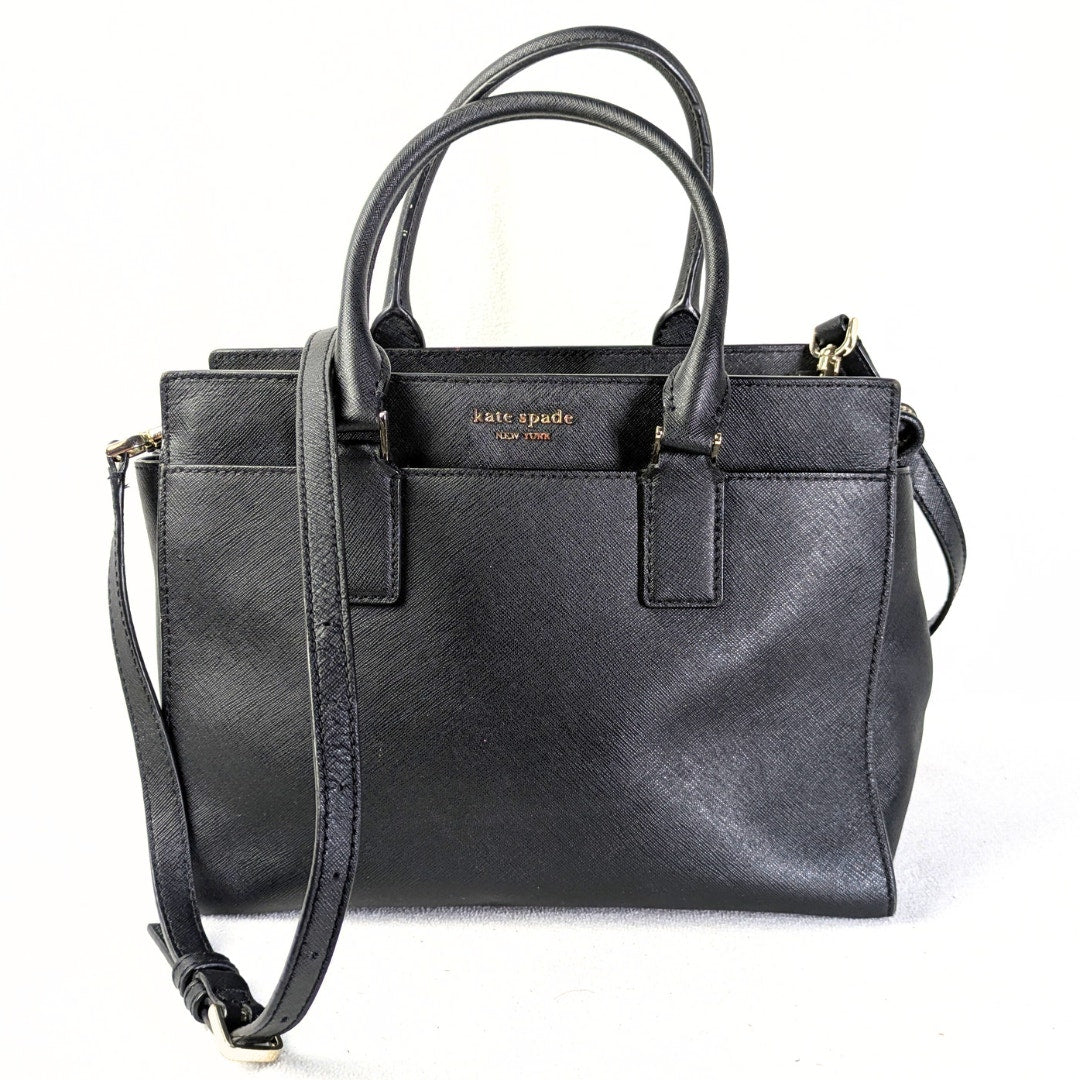 Pre-owned Kate Spade Cameron Satchel Crossbody Bag in Black photographed from the front side.