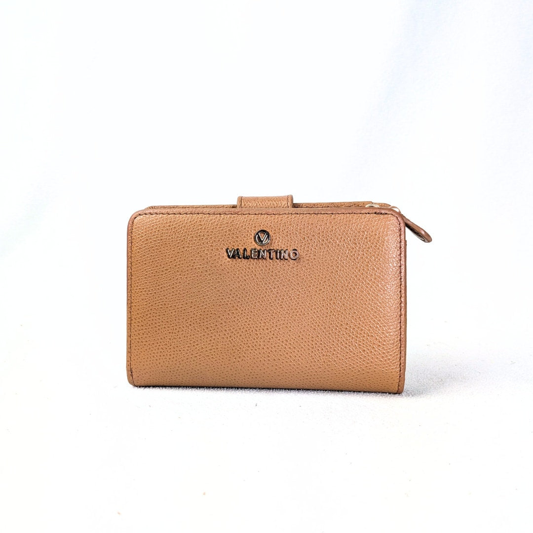 Valentino by Mario Valentino Kelly Palmellato Snap Wallet in Camel photographed from the front side.
