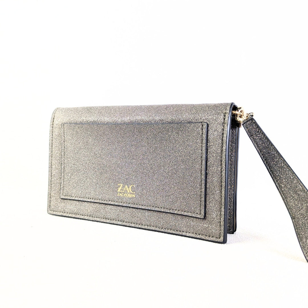 The side view of the Zac Posen Glitter Evening Clutch.