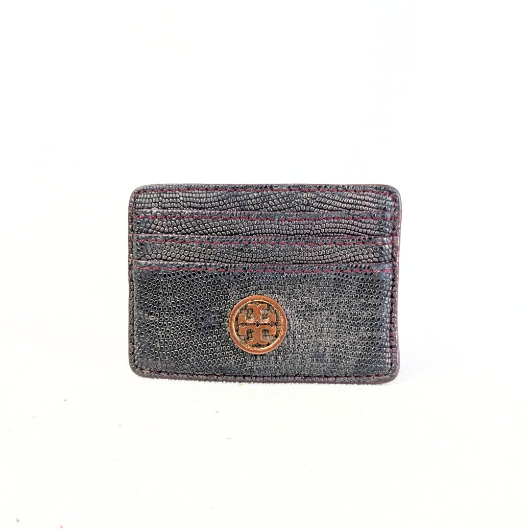 Pre-owned Tory Burch Mini Emerson Python Embossed Leather Card Holder