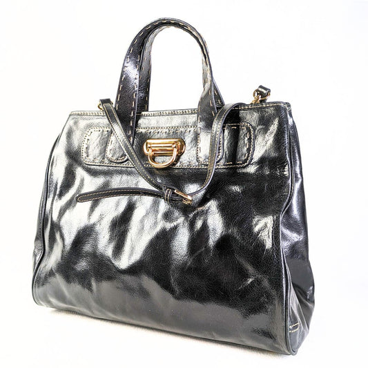 Patent Leather Satchel Bag with A Shoulder Strap