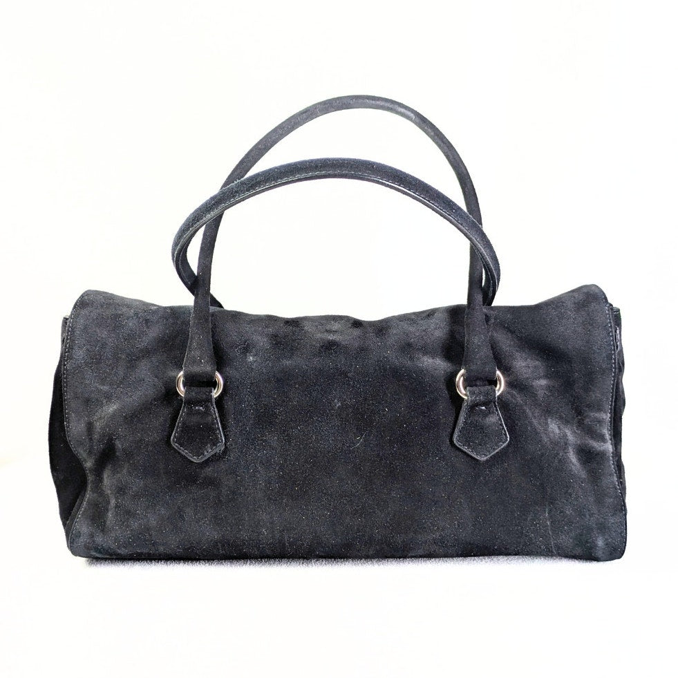 Pre-owned PRADA Suede Camoscio Pushlock Easy Satchel Shoulder Handbag