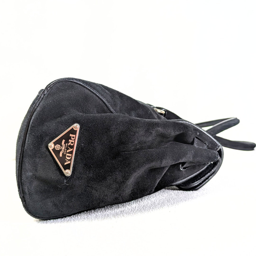 Pre-owned PRADA Suede Camoscio Pushlock Easy Satchel Shoulder Handbag