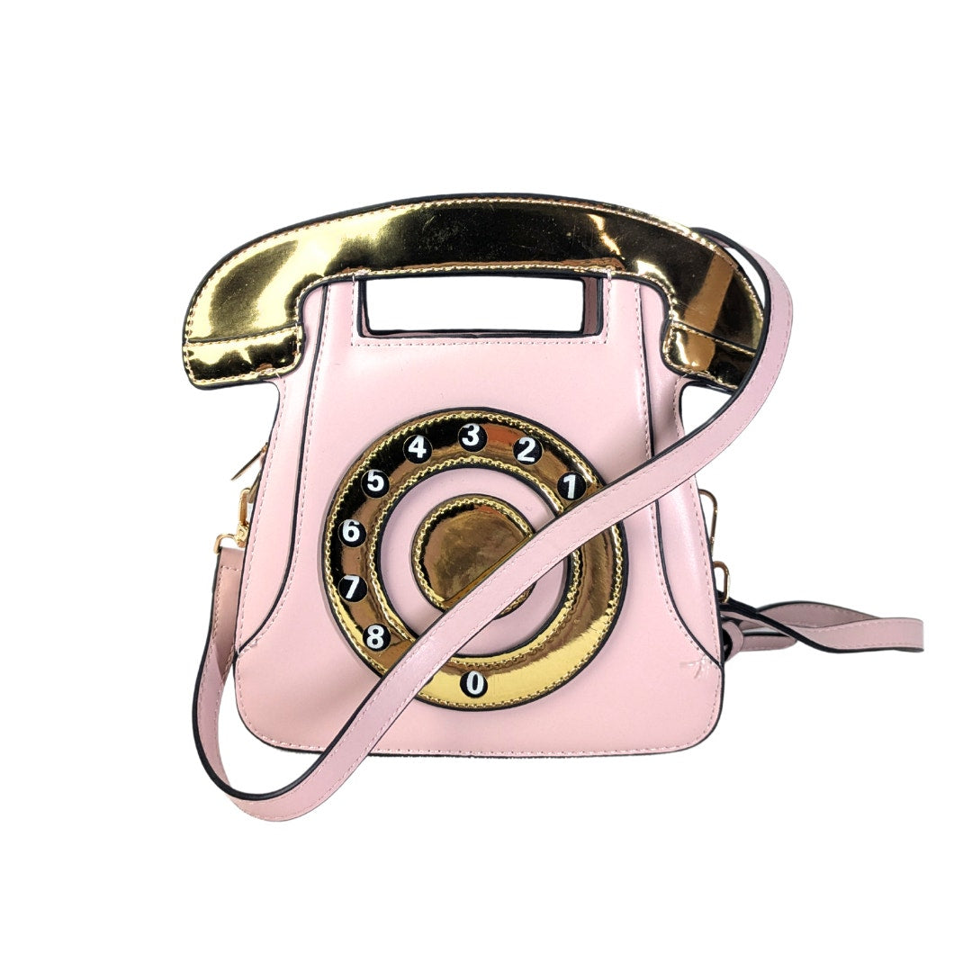 The front view of the phone-shaped crossbody / shoulder satchel handbag, captured on the white background.