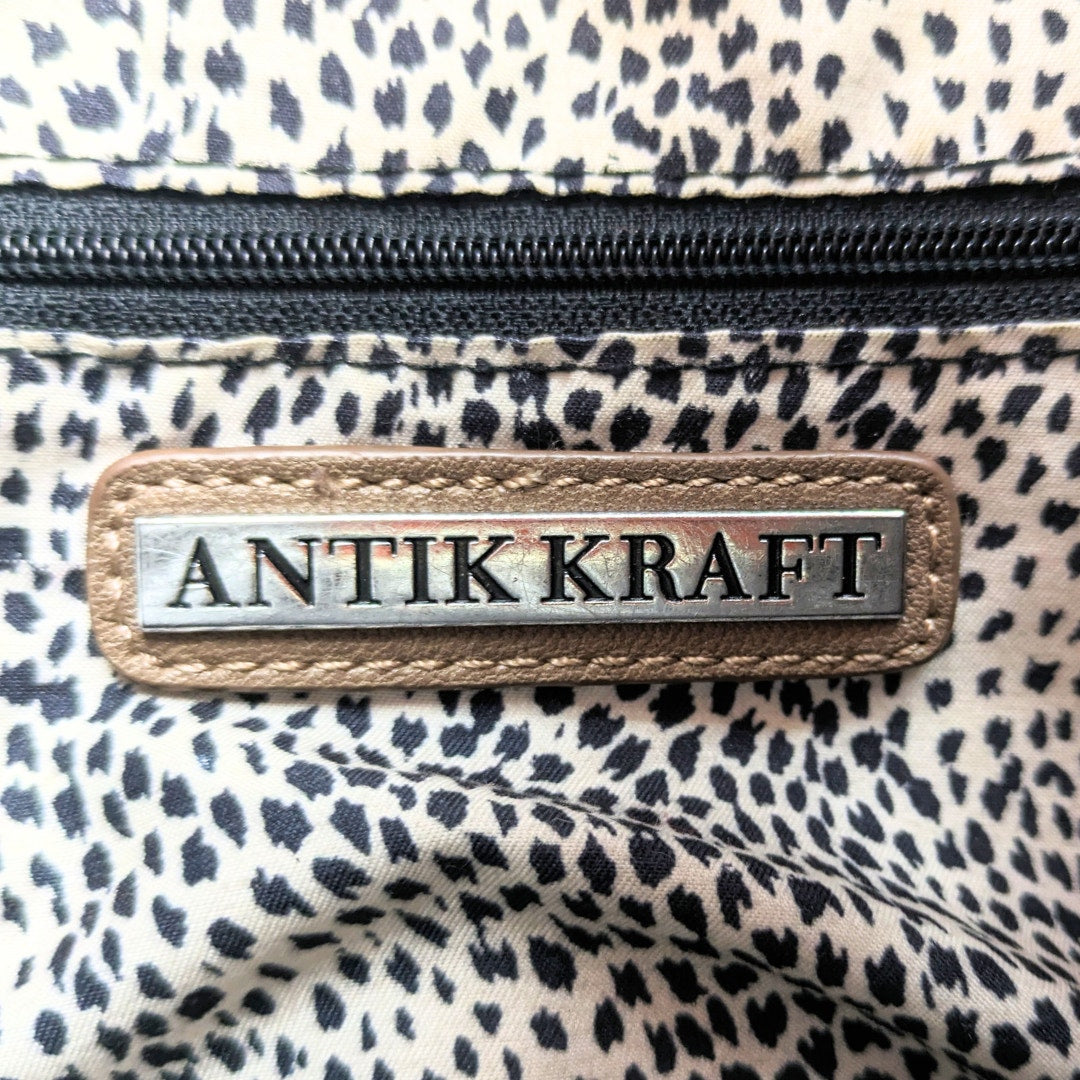 Pre-owned Antik Kraft Brown Distressed Vegan Leather Harlow Zipper Satchel
