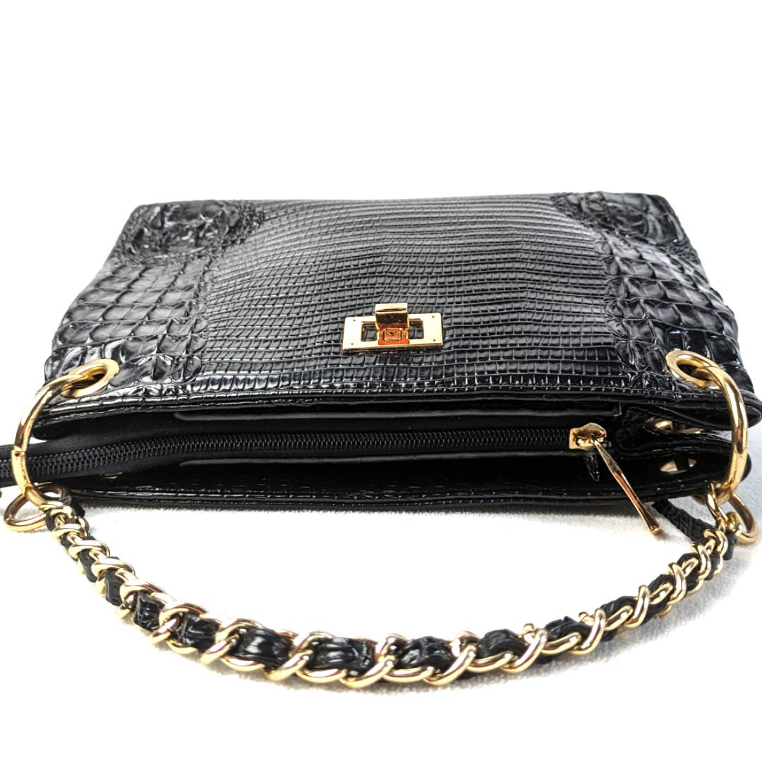 Glossy Alligator Embossed Patent Leather Shoulder Bag
