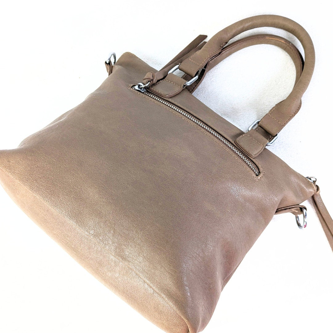 Pre-owned Antik Kraft Brown Distressed Vegan Leather Harlow Zipper Satchel