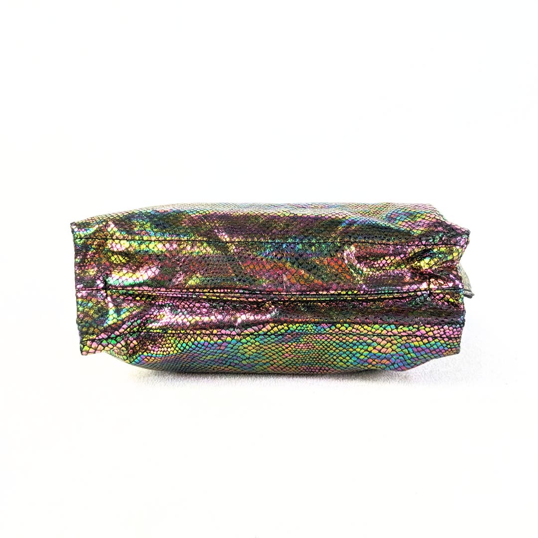 Multicolor Shiny Phyton Embossed Pattern Makeup/ Cosmetic Bag