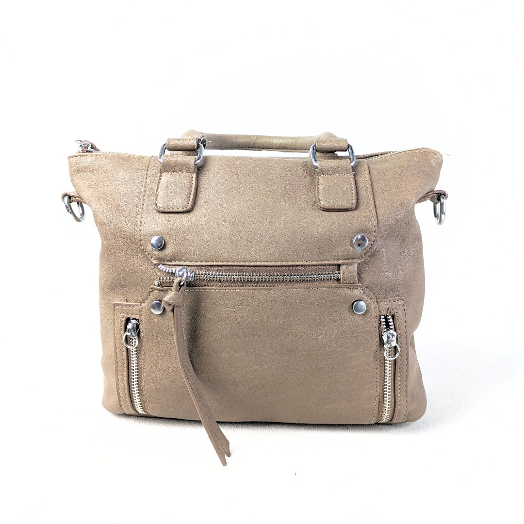 Pre-owned Antik Kraft Brown Distressed Vegan Leather Harlow Zipper Satchel