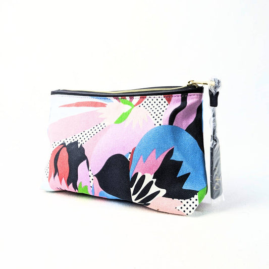 Multicolor Abstract Print Cosmetic Bag with a Capri Zipper Handle