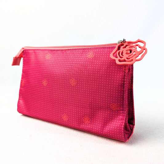 Nylon with Orange Flower Prints Cosmetic Bag