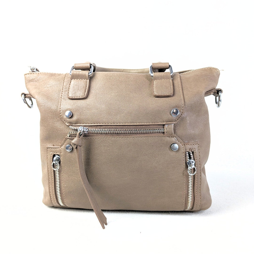 Pre-owned Antik Kraft Brown Distressed Vegan Leather Harlow Zipper Satchel