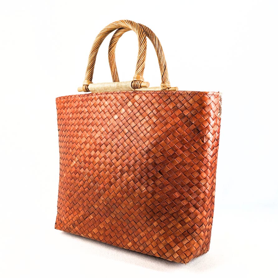 Wicker Tote with Bamboo Handles