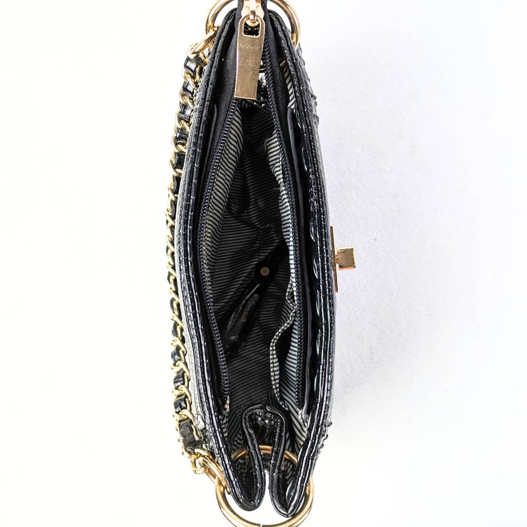 Glossy Alligator Embossed Patent Leather Shoulder Bag