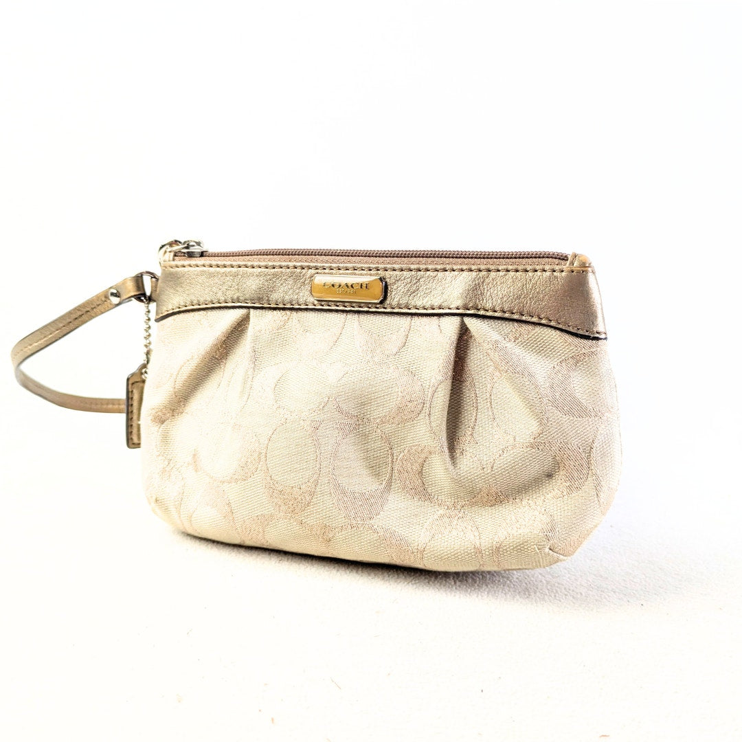 COACH Signature Pleated Medium Canvas Wristlet Canvas