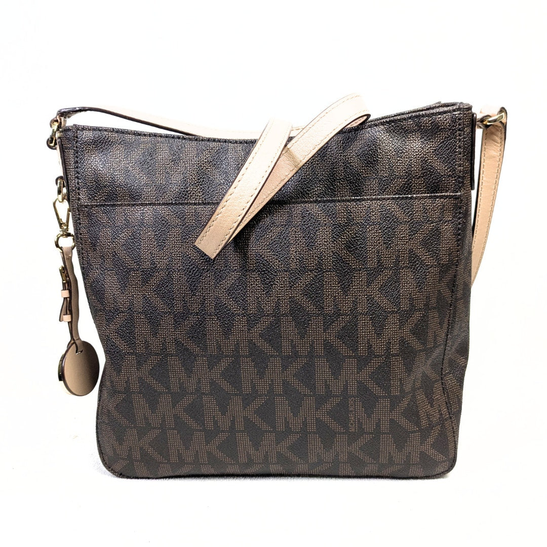 Michael Kors Large Logo Coated Canvas Jet Set Travel Messenger Crossbody Bag