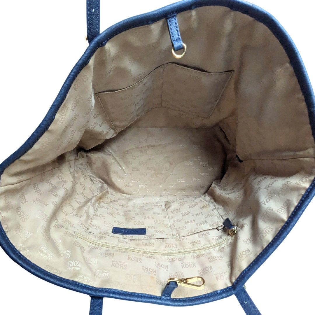 Michael Kors Large Jet Set Monogram Coated Canvas Tote Handbag