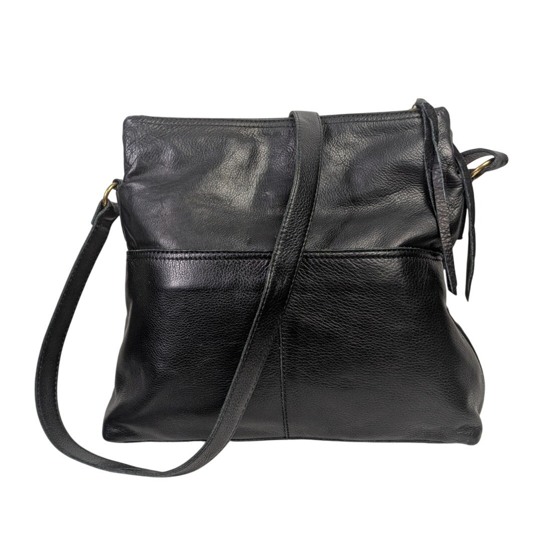 Margot New York Black Leather Messenger Crossbody Bag