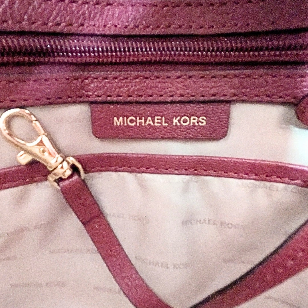 Michael Kors Hamilton East West Pebbled Leather Satchel Bag – Burgundy