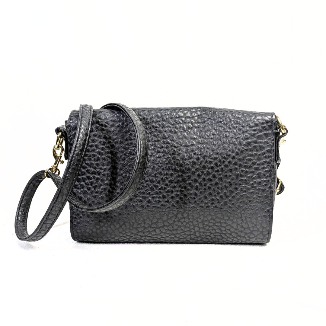 Christian Siriano Black Pattern Faux Leather Crossbody Bag