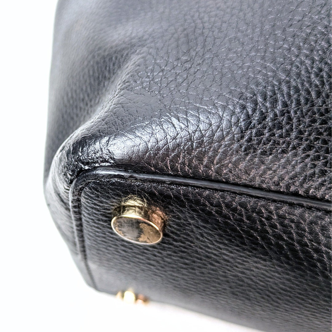 Michael Kors Jet Set Bedford Black Pebbled Leather Medium Tote Shoulder Bag