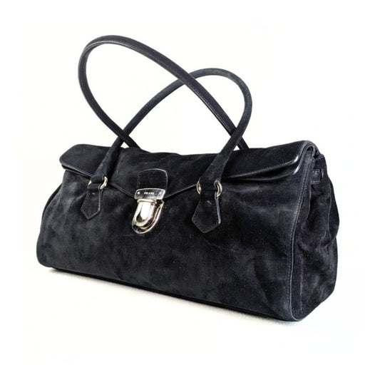 Pre-owned PRADA Suede Camoscio Pushlock Easy Satchel Shoulder Handbag