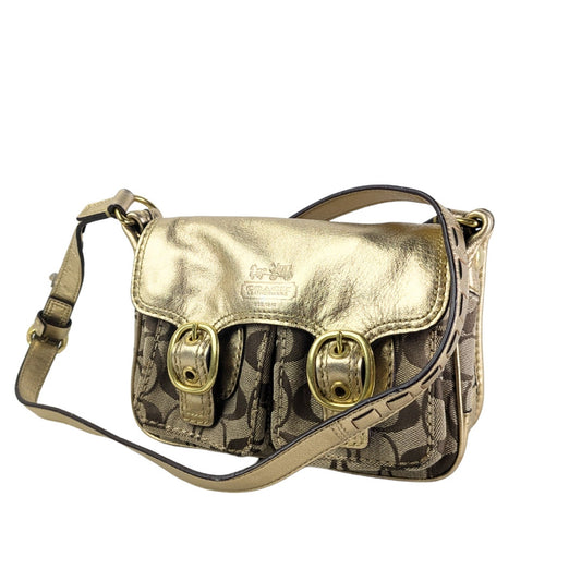 Coach Signature Canvas Crossbody Bag with Gold Leather Finishes