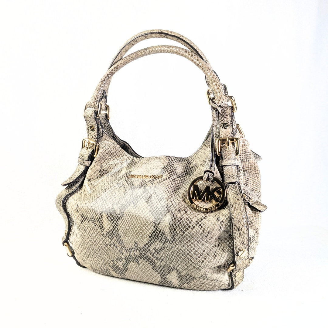 Pre-loved Michael Kors Bedford Python Pattern Embossed Hobo Bag