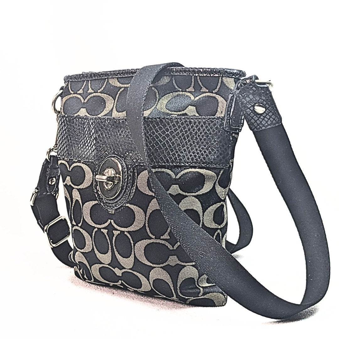 COACH Signature Canvas Python Embossed Patent Leather Swingback Crossbody Bag