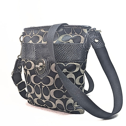 COACH Signature Canvas Python Embossed Patent Leather Swingback Crossbody Bag