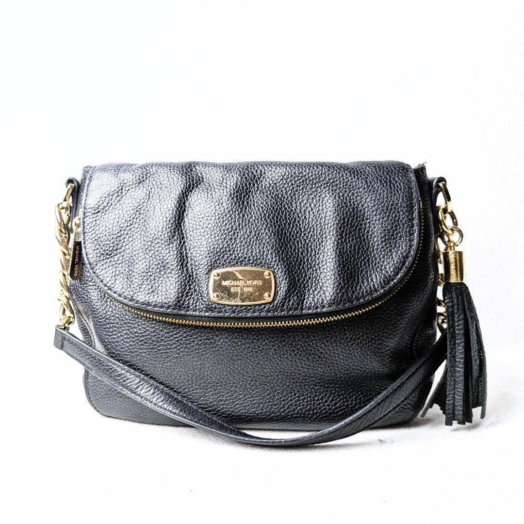 Michael Kors Bedford Pebbled Leather Shoulder Bag - Black