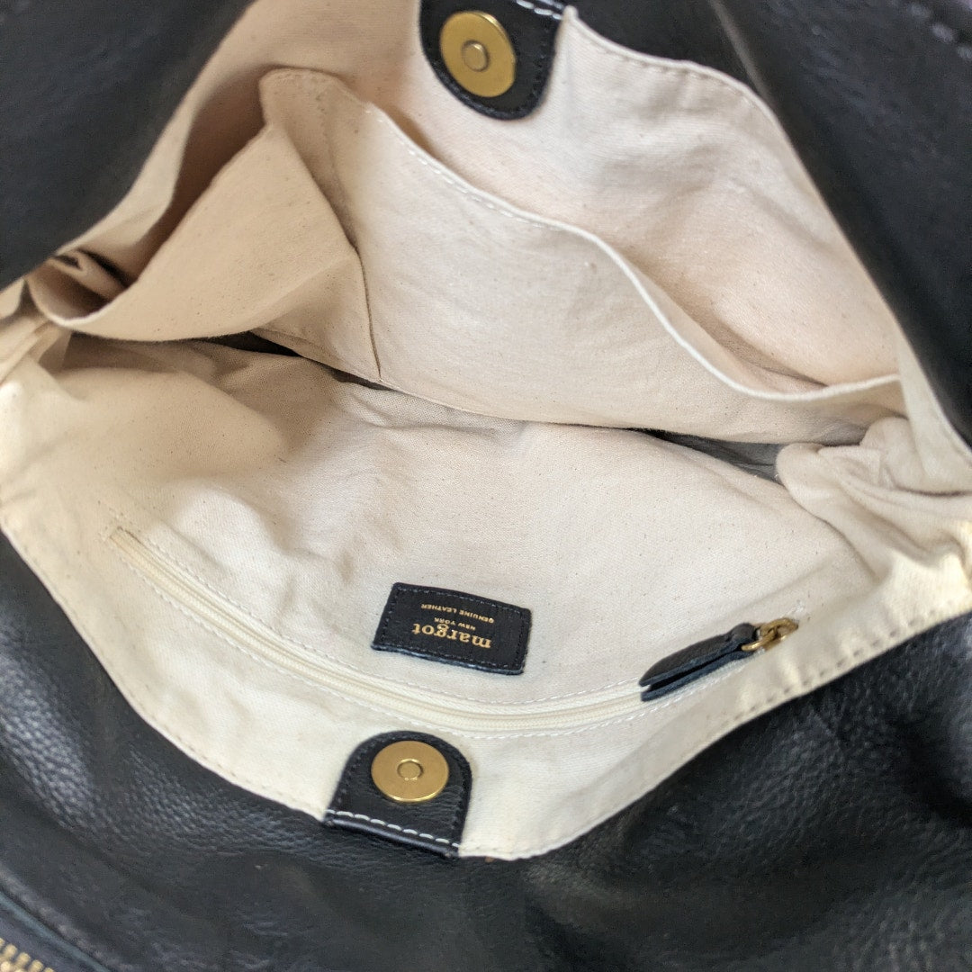 Margot New York Black Leather Messenger Crossbody Bag