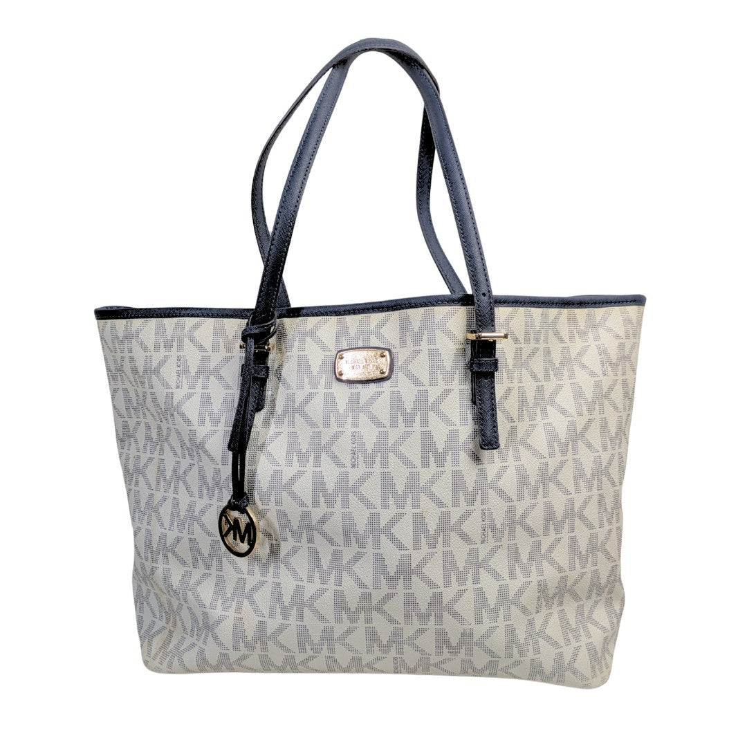 Michael Kors Large Jet Set Monogram Coated Canvas Tote Handbag